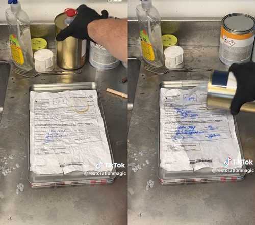 紙上的表格與文字逐漸分散，與紙張分離