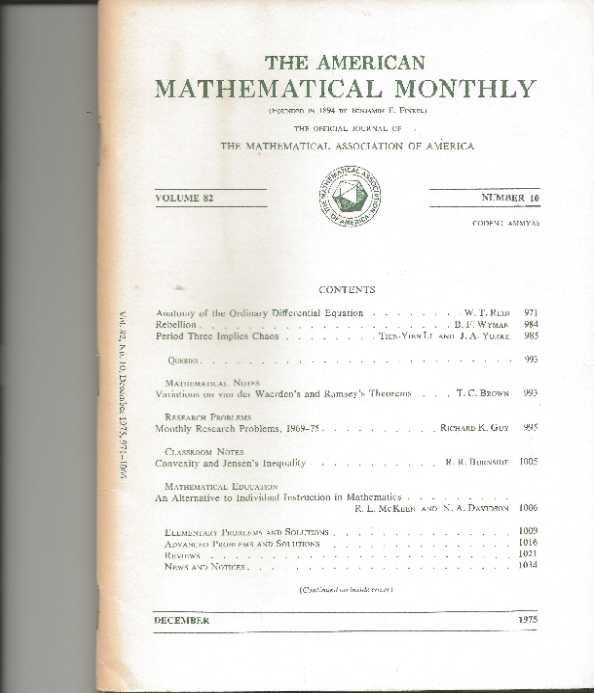 9d26c3c06236cea2def76beb2299bcd0ca599115 美國數學月刊1975年12月期