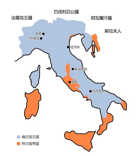 倫巴第王國佔據義大利大部分