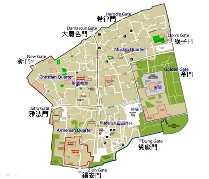 fbed51cb4bde7e6b73b559fab38fe90bca699b32 耶路撒冷城門分佈圖