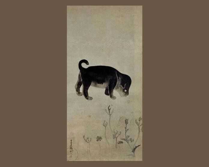 ffa4cc5b4f05006ce1138c57541230c8bd998348 | 狗子俵屋宗達筆 安田靫彥舊藏