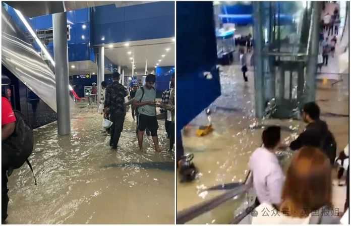 地鐵內的積水，深至行人腳踝處