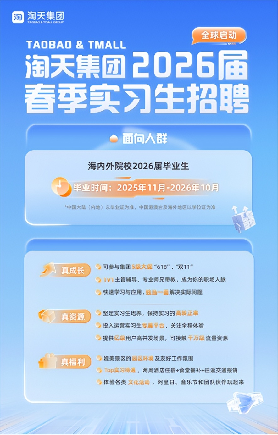 淘天集团启动2026届实习生招聘 预计发放1000多个offer 淘天集团启动2026届实习生招聘 预计发放1000多个offer